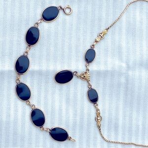 Set Vintage Black Onyx and Gold Plated Necklace Bracelet